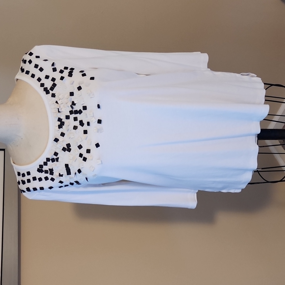 White embellished 3/4 sleeve Rafella T L